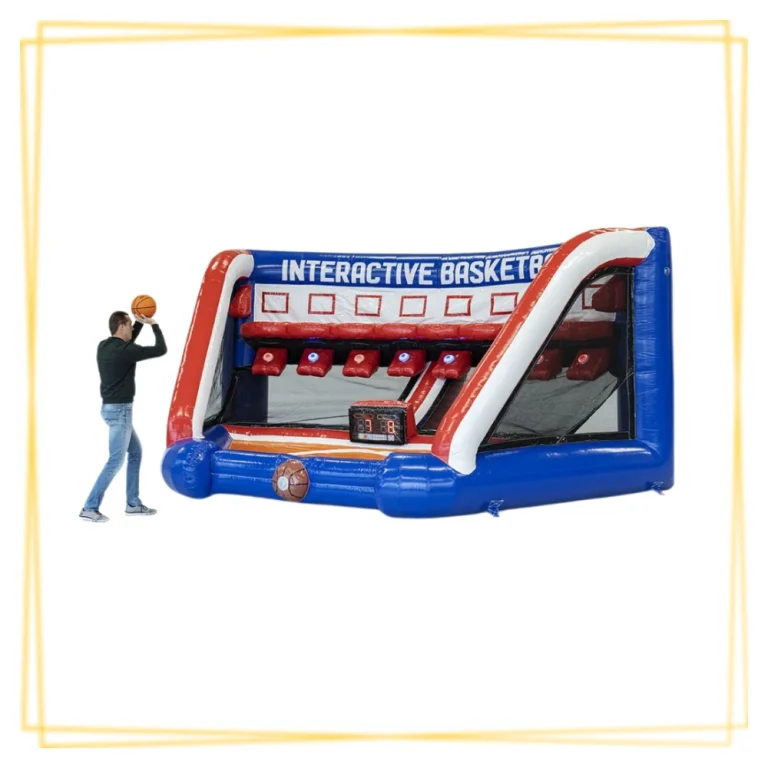 basket interactif gonflable avec paniers et système de score pour animation sportive