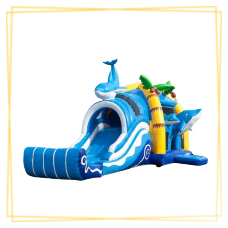Structure gonflable Dauphin avec toboggan et obstacles pour enfants