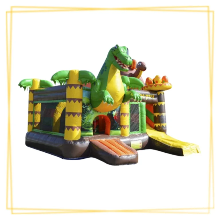 structure gonflable dino avec obstacles et toboggan pour enfants