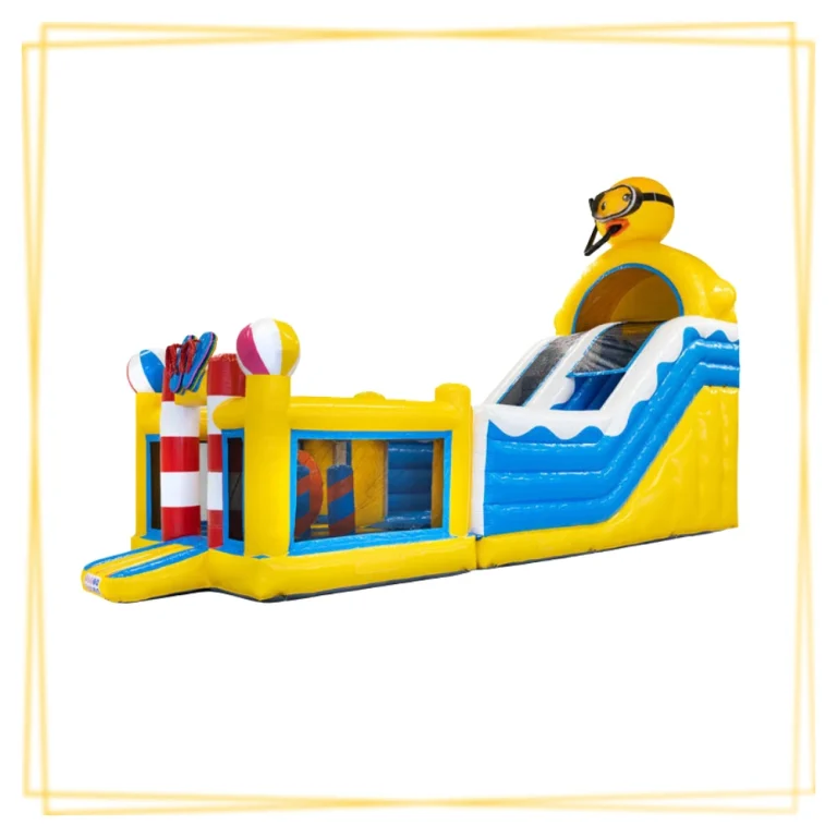 parcours canard gonflable avec toboggan pour enfants