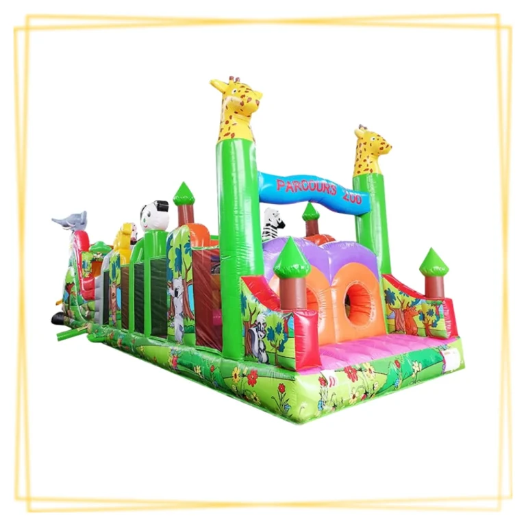 Parcours gonflable Zoo à thème animaux pour enfants